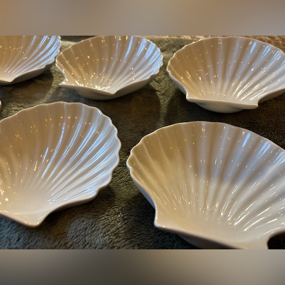 CERAMIC Clam Shell Bowl Set of 3 Fancy Ocean Inspired Beach Dinner Party Seafood - Picture 7 of 16